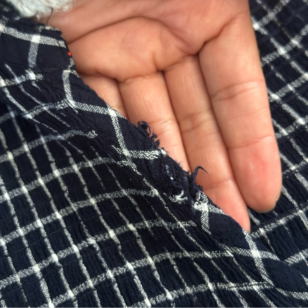 Anthropologie Maeve Sara‎ Smocked Shirt Dress Navy Blue Plaid Button Down XS - Picture 6 of 13